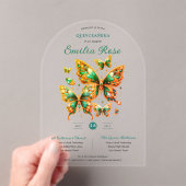 Sweet15 Butterflies QUINCEANERA Emerald Green Gold Acryl Uitnodigingen (Insitu (Draagbaar))