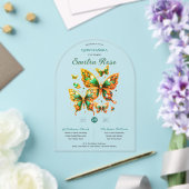 Sweet15 Butterflies QUINCEANERA Emerald Green Gold Acryl Uitnodigingen (Insitu (Huwelijk))