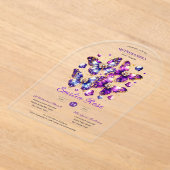 Sweet15 Butterflies QUINCEANERA Paarse Blauw Goud Acryl Uitnodigingen (Laagn)