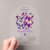 Sweet15 Butterflies QUINCEANERA Paarse Blauw Goud Acryl Uitnodigingen (Insitu (Draagbaar))