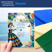 Sweet15 Quinceanera Vlinders Fiesta Bloemen Acryl Uitnodigingen