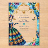 Sweet15 Quinceanera Vlinders Fiesta Bloemen Acryl Uitnodigingen (Voorkant)