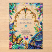 Sweet15 Verjaardag Vlinders Fiesta Plastic Quince Acryl Uitnodigingen (Voorkant)