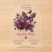 Sweet15 Vlinders QUINCEANERA Bourgondië Diamant Acryl Uitnodigingen (Voorkant)