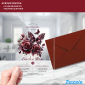 Sweet15 Vlinders QUINCEANERA Bourgondië Diamant Acryl Uitnodigingen