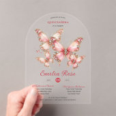 Sweet15 Vlinders QUINCEANERA Roze Roze Diamant Acryl Uitnodigingen