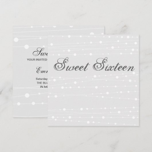Sweet16 Blauw & Wit Kralen Verjaardag Uitnodiging (Voorkant / Achterkant)