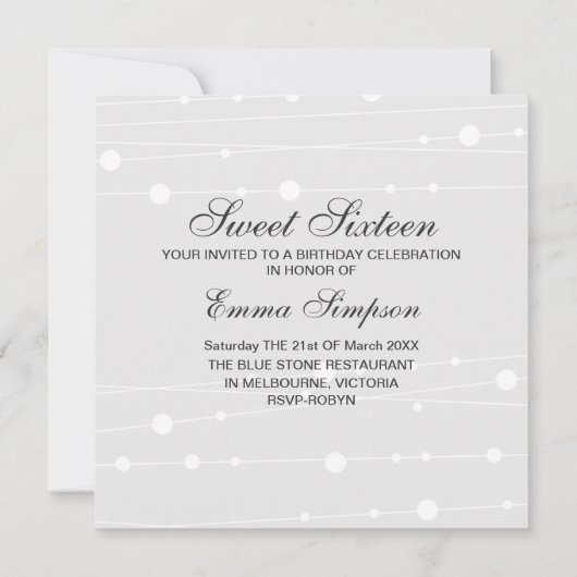 Sweet16 Blauw & Wit Kralen Verjaardag Uitnodiging (Achterkant)