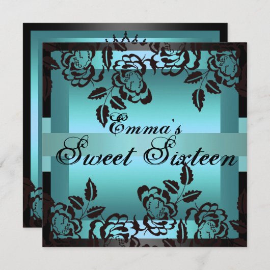 Sweet16 Blauwe nam Elegant Verjaardag uitnodigt Kaart (Voorkant / Achterkant)
