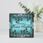 Sweet16 Blauwe nam Elegant Verjaardag uitnodigt Kaart (Staand voorkant)