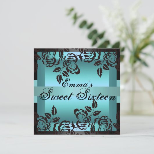 Sweet16 Blauwe nam Elegant Verjaardag uitnodigt Kaart (Staand voorkant)
