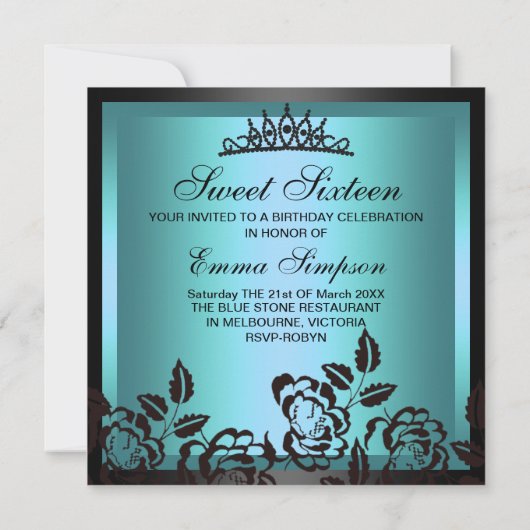 Sweet16 Blauwe nam Elegant Verjaardag uitnodigt Kaart (Achterkant)