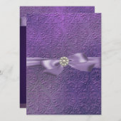 Sweet16 Bow & Damask Verjaardag Uitnodigen Kaart (Voorkant / Achterkant)