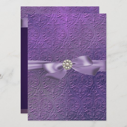 Sweet16 Bow & Damask Verjaardag Uitnodigen Kaart (Voorkant / Achterkant)