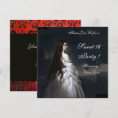 SWEET16 FEESTJE,ROOD,ZWART EN WIT DAMAST KAART (Voorkant / Achterkant)