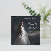 SWEET16 FEESTJE,ROOD,ZWART EN WIT DAMAST KAART (Staand voorkant)