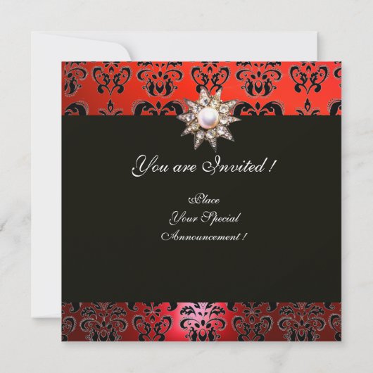 SWEET16 FEESTJE,ROOD,ZWART EN WIT DAMAST KAART (Achterkant)