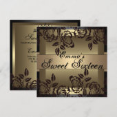 Sweet16 Gold Elegant Roos Verjaardag Uitnodigen Kaart (Voorkant / Achterkant)