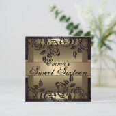 Sweet16 Gold Elegant Roos Verjaardag Uitnodigen Kaart (Staand voorkant)