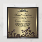 Sweet16 Gold Elegant Roos Verjaardag Uitnodigen Kaart (Achterkant)