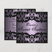 Sweet16 Paarse Elegant Damask Verjaardag Uitnodige Kaart (Voorkant / Achterkant)