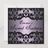 Sweet16 Paarse Elegant Damask Verjaardag Uitnodige Kaart (Voorkant)