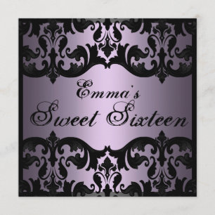 Sweet16 Paarse Elegant Damask Verjaardag Uitnodige Kaart