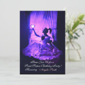 SWEET16 PARTIJ, PINK BLAUW ZWARTE DAMASK KAART (Staand voorkant)