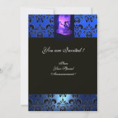 SWEET16 PARTIJ, PINK BLAUW ZWARTE DAMASK KAART (Achterkant)