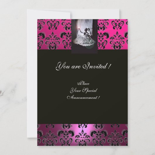 SWEET16 PARTIJ, PINK, ZWARTE EN WITTE DAMASK KAART (Achterkant)