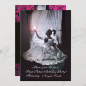 SWEET16 PARTIJ, PINK, ZWARTE EN WITTE DAMASK KAART (Voorkant / Achterkant)