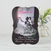 SWEET16 PARTIJ, PINK, ZWARTE EN WITTE DAMASK KAART (Staand voorkant)