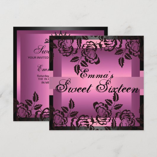 Sweet16 Roze Elegant Roos Verjaardag Uitnodigen Kaart (Voorkant / Achterkant)