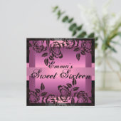 Sweet16 Roze Elegant Roos Verjaardag Uitnodigen Kaart (Staand voorkant)