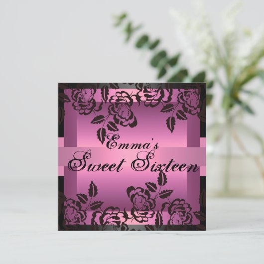 Sweet16 Roze Elegant Roos Verjaardag Uitnodigen Kaart (Staand voorkant)