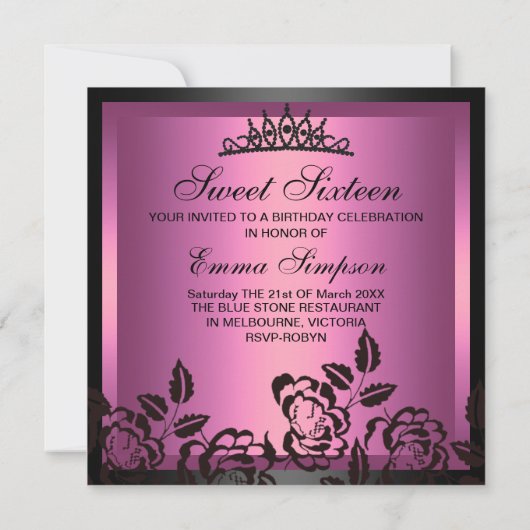 Sweet16 Roze Elegant Roos Verjaardag Uitnodigen Kaart (Achterkant)