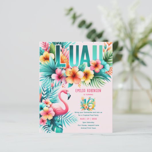 Sweet16 Tropisch Luau Zwembad Feest Meisjes Verjaa (Staand voorkant)