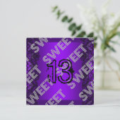Sweet 13 13e verjaardag Paars Black Lace Grunge Kaart (Staand voorkant)