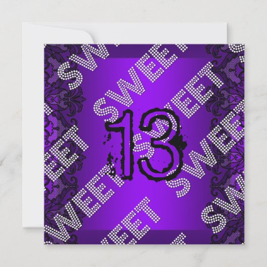 Sweet 13 13e verjaardag Paars Black Lace Grunge Kaart (Voorkant)