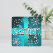Sweet 13 13th Birthday Blauwgroen Winter Wonderlan Kaart (Staand voorkant)