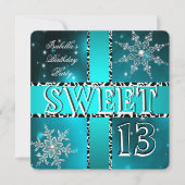 Sweet 13 13th Birthday Blauwgroen Winter Wonderlan Kaart (Voorkant)