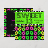 Sweet 13 13th Birthday Lips Koe Limoen Roze zwart Kaart (Voorkant / Achterkant)