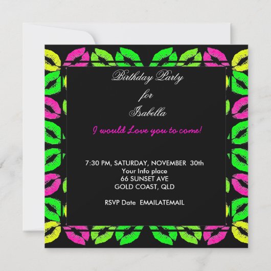 Sweet 13 13th Birthday Lips Koe Limoen Roze zwart Kaart (Achterkant)