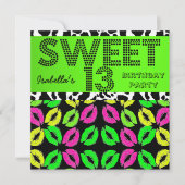 Sweet 13 13th Birthday Lips Koe Limoen Roze zwart Kaart (Voorkant)