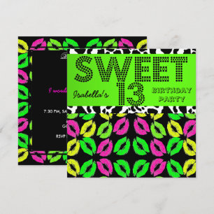 Sweet 13 13th Birthday Lips Koe Limoen Roze zwart Kaart