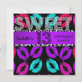 Sweet 13 13th Birthday Lips Koe Paars Black Kaart (Voorkant)