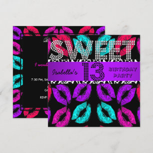 Sweet 13 13th Birthday Lips Koe Paars Black Kaart