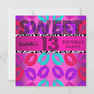 Sweet 13 13th Birthday Lips Koe Roze zwart Kaart
