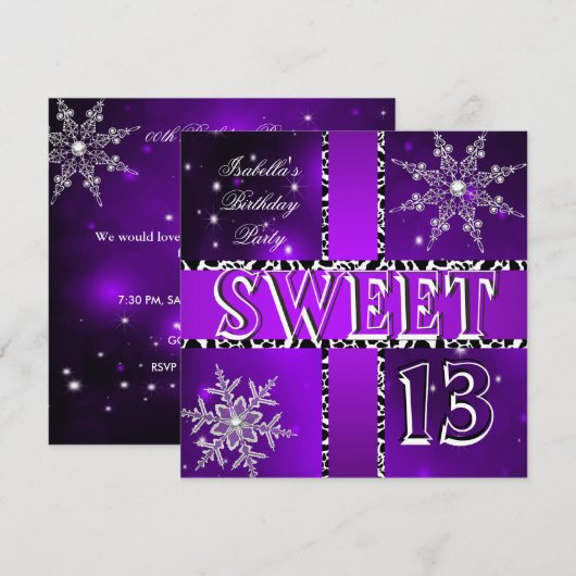 Sweet 13 13th Birthday Paars Winter Wonderland 2 Kaart (Voorkant / Achterkant)