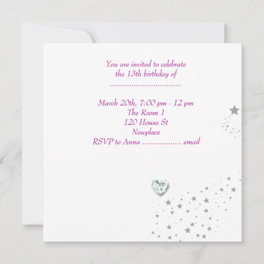 Sweet 13 13th Birthday Party Girls Hot Pink Kaart (Achterkant)